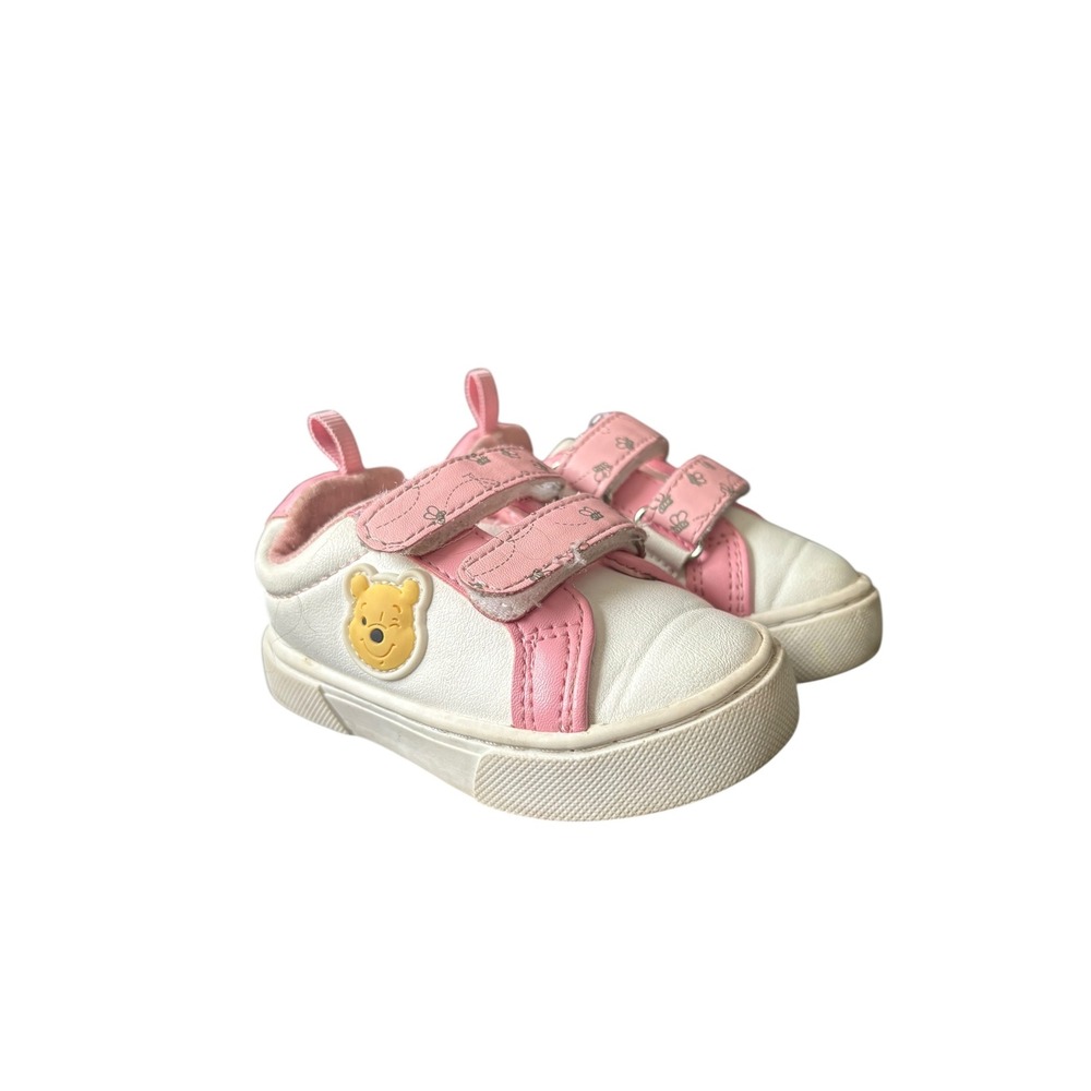 Disney Winnie the Pooh Toddler Shoes Size 4 Pink White Hook & Loop Baby Sneakers